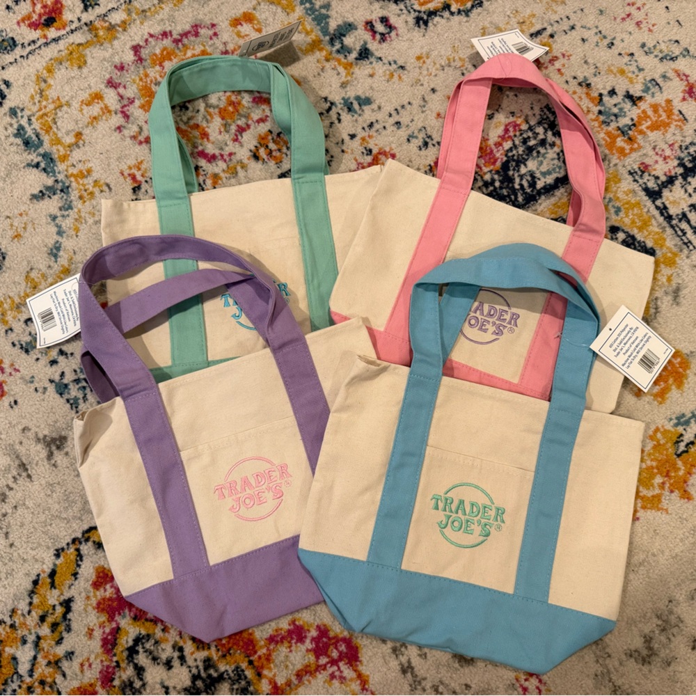 TRADER JOE’S Mini Canvas Tote Bag Set - Purple, Green, Pink, Blue